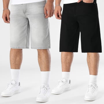 LBO - 2er-Pack Baggy-Jeans-Shorts 3596 3599 Schwarz Grau
